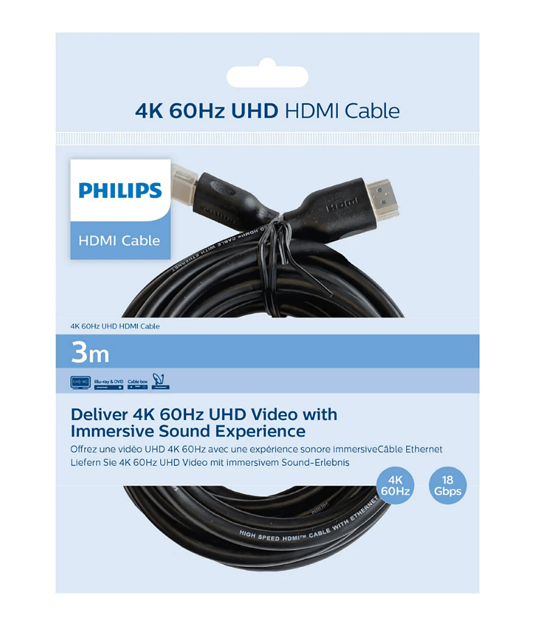 สายเคเบิล HDMI PHILIPS SWV5531/00 4K@60HZ (UHD 2160P) โอนข้อมูล 18 GBPS ความยาว 3 เมตร